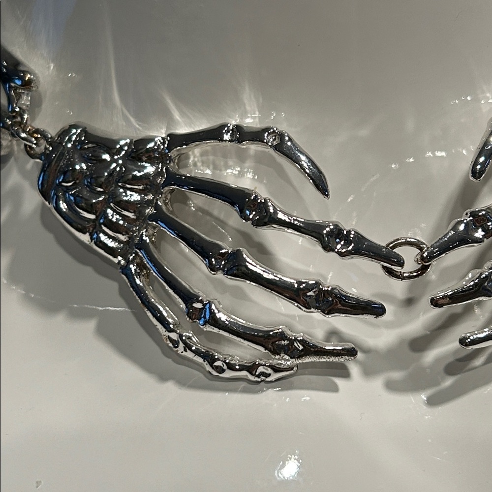 Gothic Skeleton Hands Necklace β Statement Choker β Silver Tone π€ - Picture 8 of 9